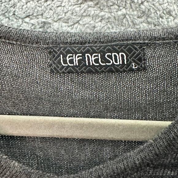 Leif Nelson Men's Large Gray Knit Sweater V-Neck Soft Casual Stretch Comfort EUC - Picture 4 of 9
